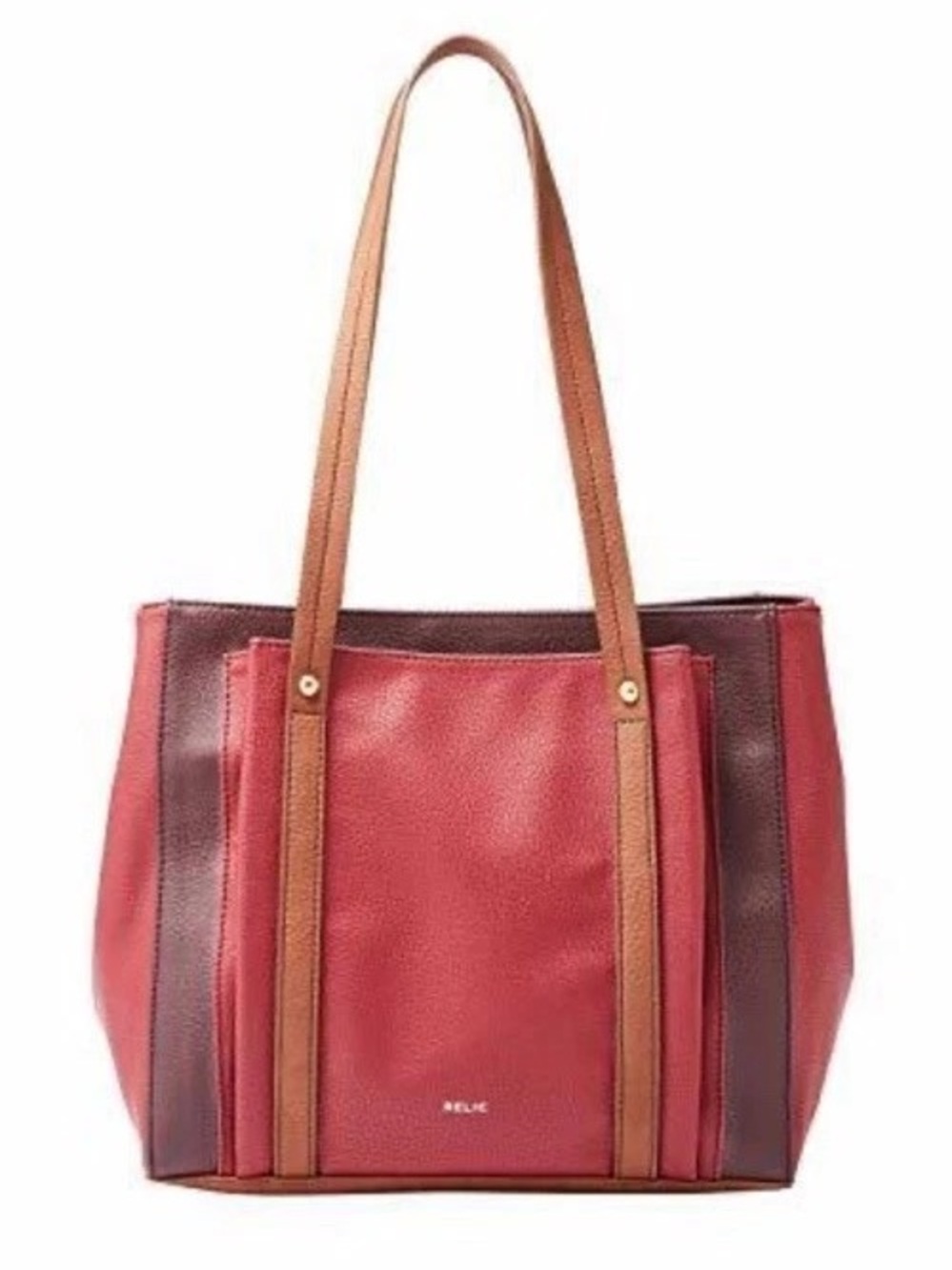 Relic by Fossil Red & Brown Tote Shoulder Bag with textured faux leather